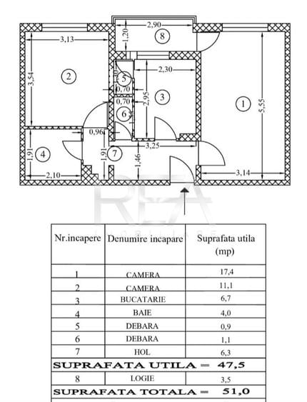 2 camere, 8/8, 51mp, bloc 1980, renovat-Crangasi - 11