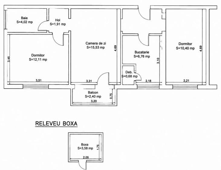 Apartament cu 3 camere decomandat în Central