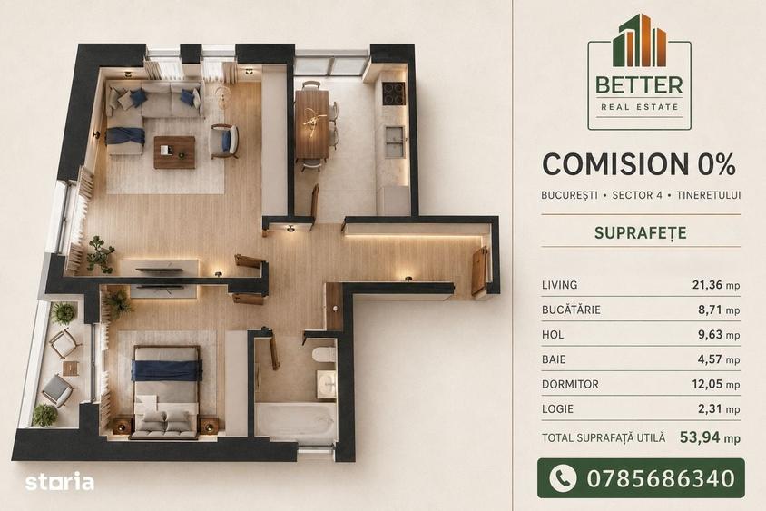 Apartament 2 camere decomandat | Tineretului, Sector 4 | Comision 0% - 2