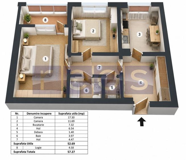 Apartament cu 2 camere decomandat, mobilat în Polonă