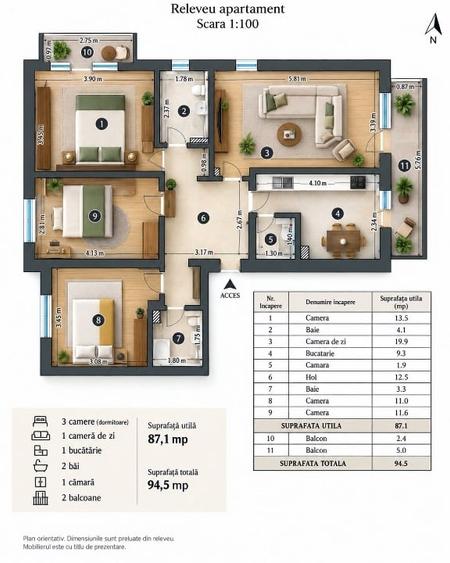 Apartament cu 4 camere decomandat, mobilat în Lunca Cetățuii