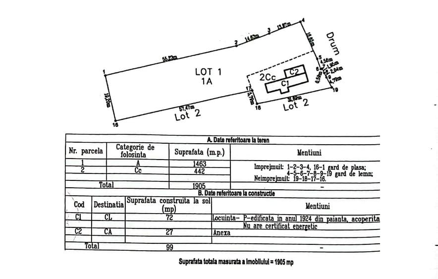 Casă cu 3 camere cu Teren 1905 Mp în Vânători