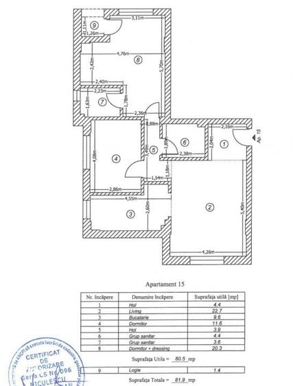 Apartament cu 3 camere semidecomandat în Central
