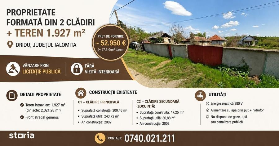 Casă cu 4 camere cu Teren 1930 Mp în Dridu