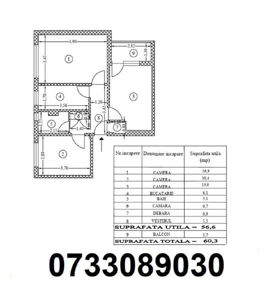 Apartament cu 3 camere decomandat în Berceni