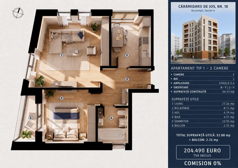 Apartament cu 2 camere decomandat în Tineretului