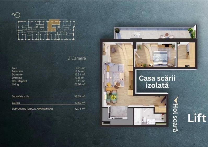 Apartament 2 camere, 59.05 mp , zona Iris/ Elite City Cluj - 7
