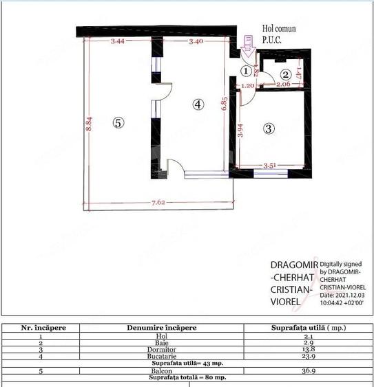 Apartament cu 2 camere semidecomandat în Central