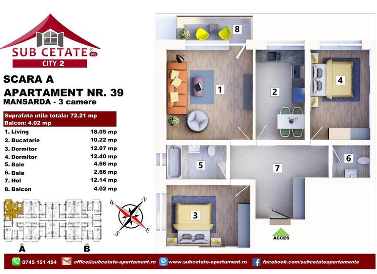 Apartament cu 3 camere decomandat în Sânpetru