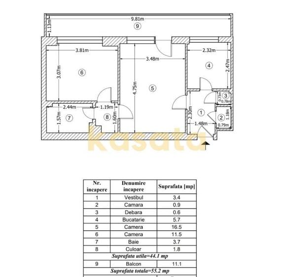 Apartament cu 2 camere semidecomandat în Iancului