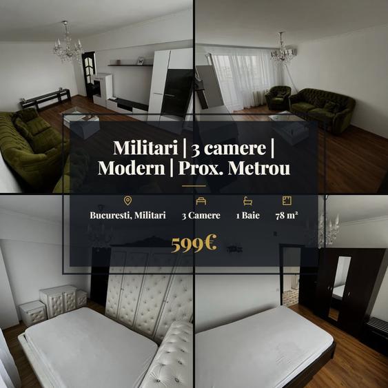 Apartament cu 3 camere decomandat, mobilat în Militari
