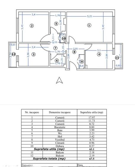 Apartament cu 3 camere decomandat în Ozana