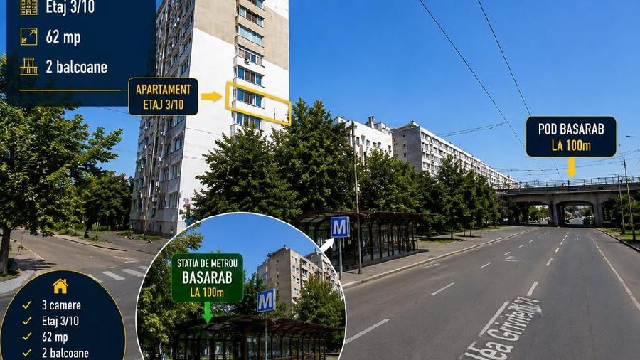 Apartament cu 3 camere semidecomandat în Nord-Vest