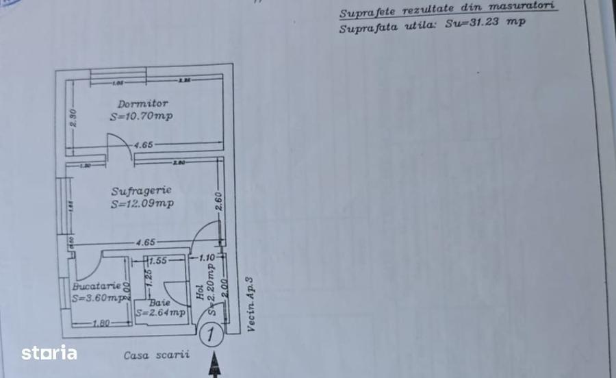 Apartament cu 3 camere decomandat în CET