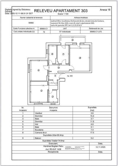 Apartament cu 3 camere decomandat în Ștefăneștii de Jos