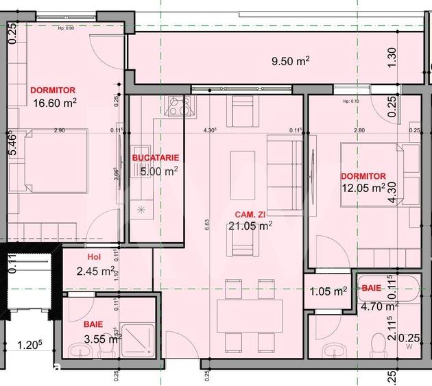 Apartament cu 3 camere decomandat în Central