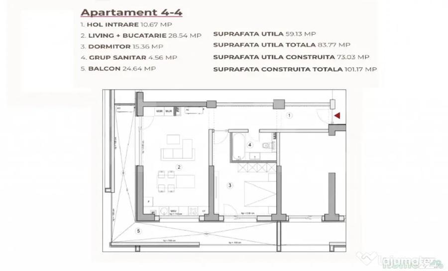 Apartament cu 2 camere în Central