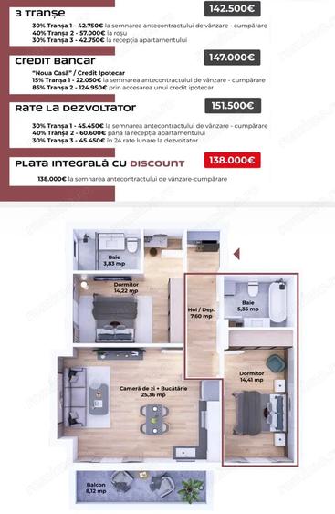 Apartament cu 3 camere decomandat în Libertății