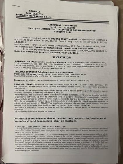 Teren Construcții intravilan de 1345 mp, în Ștefăneștii de Sus