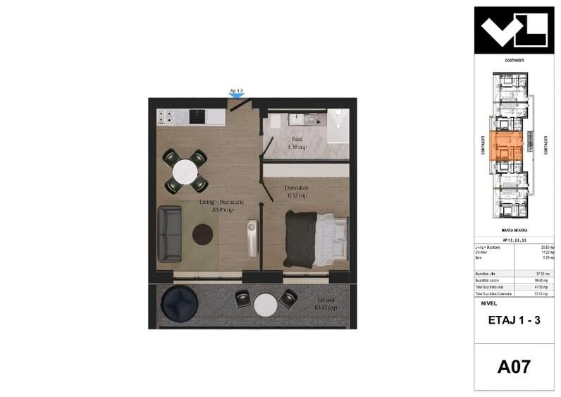 Apartament cu 2 camere decomandat în Central