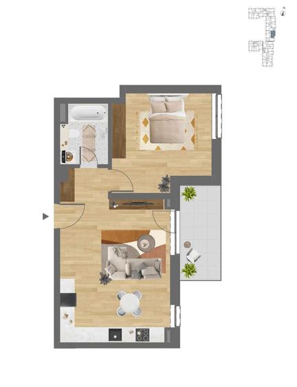 Apartament cu 2 camere decomandat în Est
