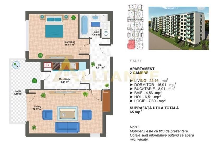 Apartament cu 2 camere în Sud