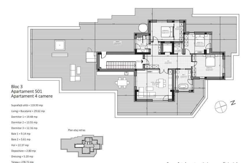 Penthouse cu 4 camere decomandat în Central
