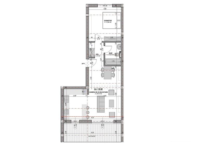 Apartament cu 2 camere semidecomandat în Exterior Vest
