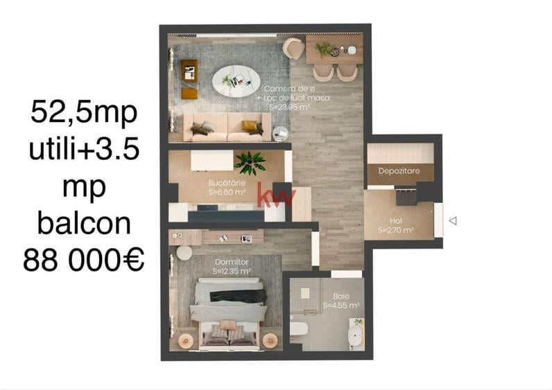 Apartament cu 2 camere în Valea Lupului