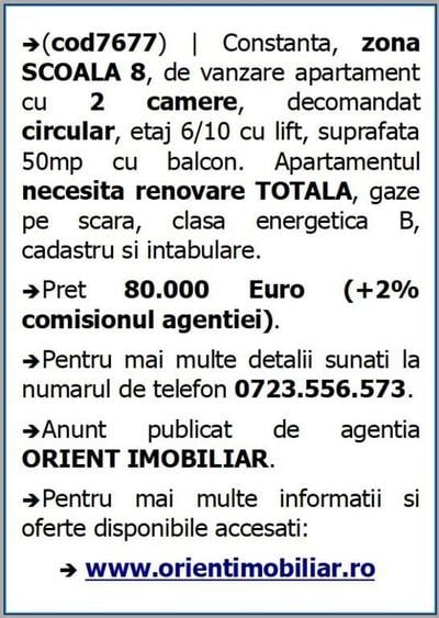 Scoala 8, de vanzare apartament 2 camere - 1