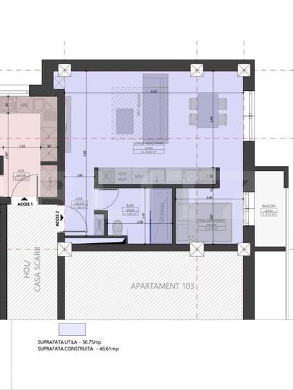 Apartament ultracentral cu 2 camere, 36.99 mp utili - 1