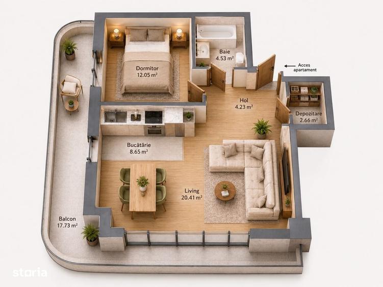 Apartament cu 2 camere în Faleză