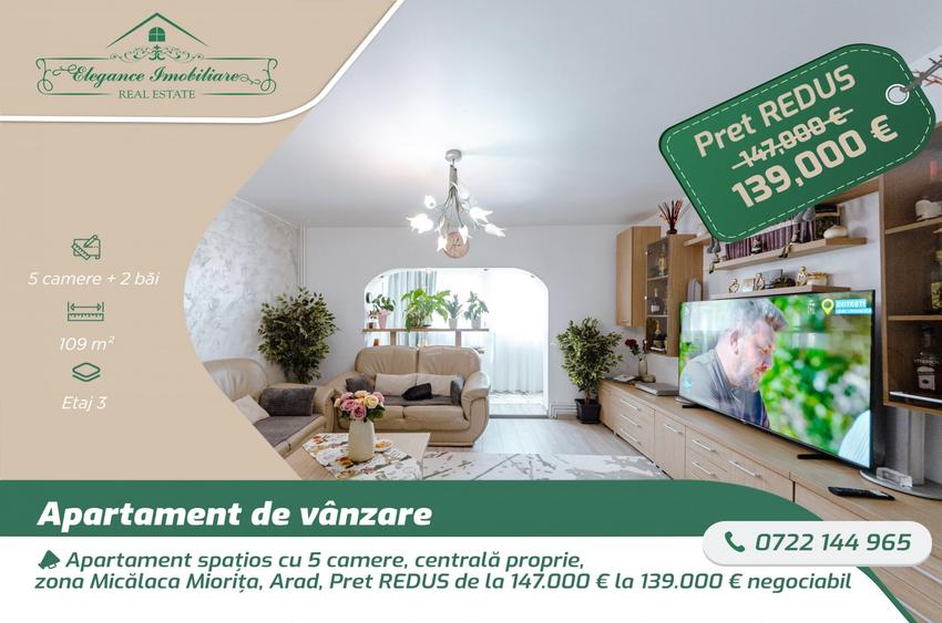 Apartament cu 5 camere decomandat, mobilat în Miorița