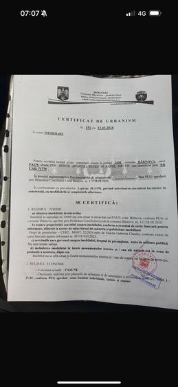 Teren intravilan 10.000 mp Paun Barnova Iasi P+2E locuinte individuale, izolate si cuplate , POT max 35%. - 1