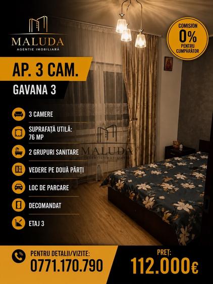 Apartament cu 3 camere decomandat, mobilat în Găvana 3