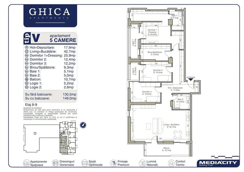 Apartament cu 5 camere în Baicului