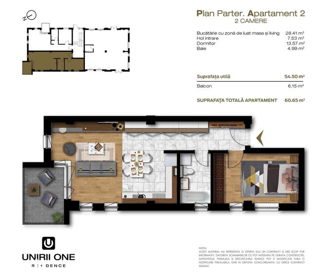 Apartament cu 2 camere în Unirii