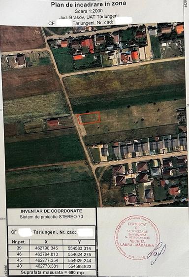 Teren de 680 mp, în Tărlungeni