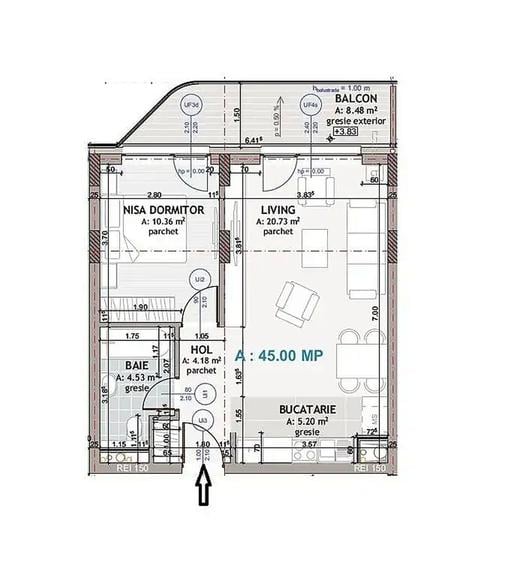 Apartament cu 2 camere în Florești