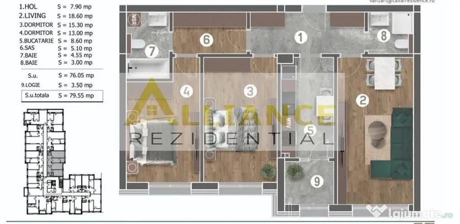 Apartament cu 3 camere decomandat în Central