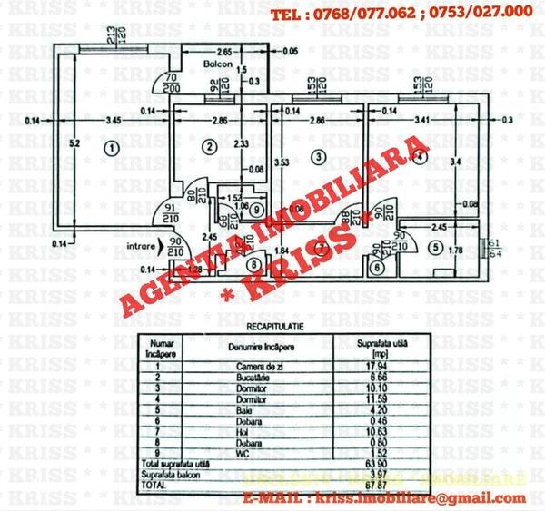 Apartament cu 3 camere decomandat în Central