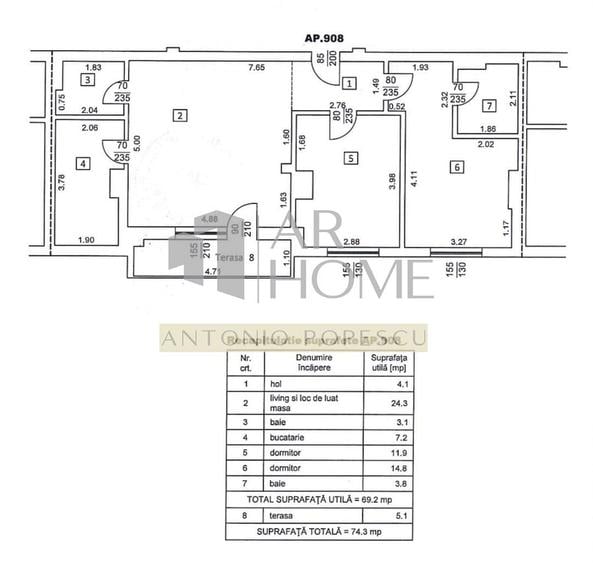 Apartament cu 3 camere în Republicii