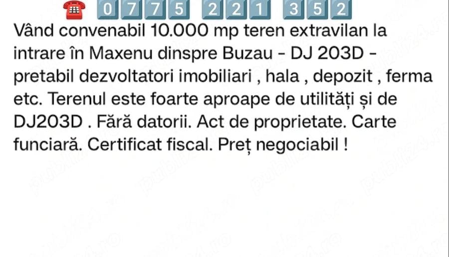 Teren de 10000 mp, în Maxenu