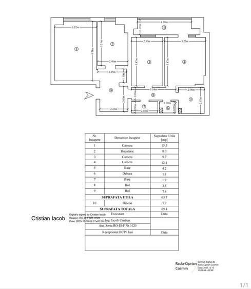 Apartament cu 3 camere decomandat în Central