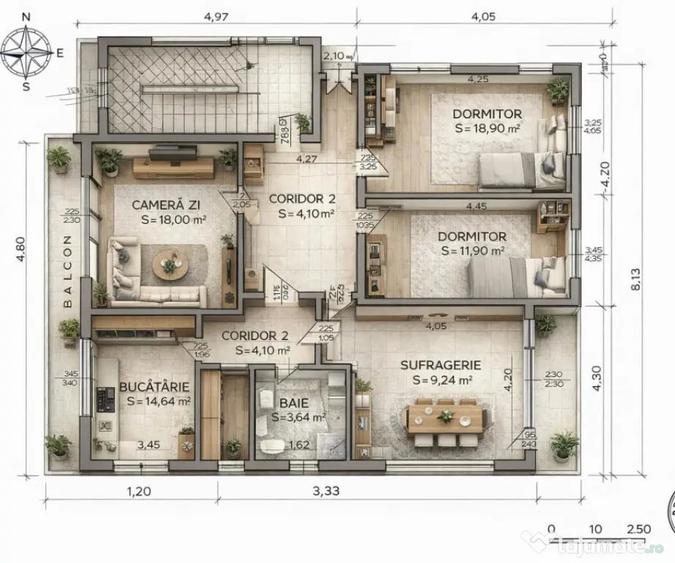 Apartament cu 4 camere decomandat în Gruia