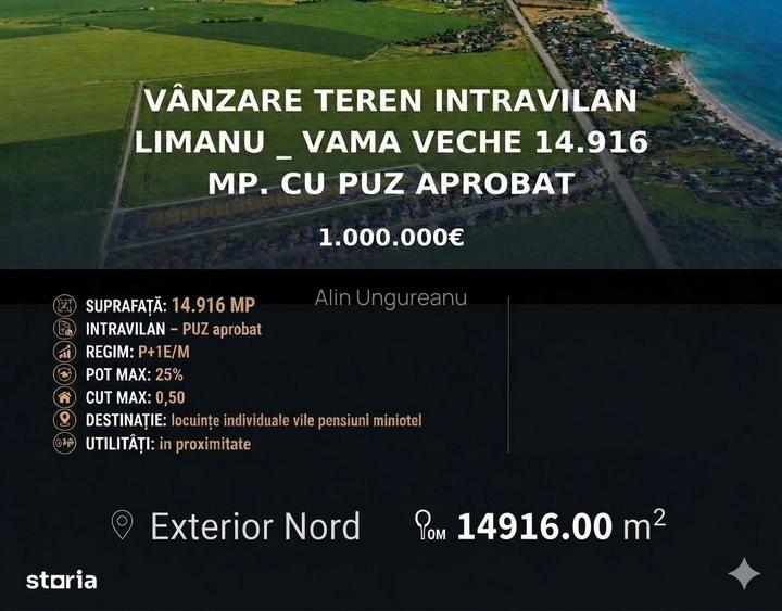 Vanzare teren intravilan Limanu Vama Veche 14.916mp. cu PUZ
