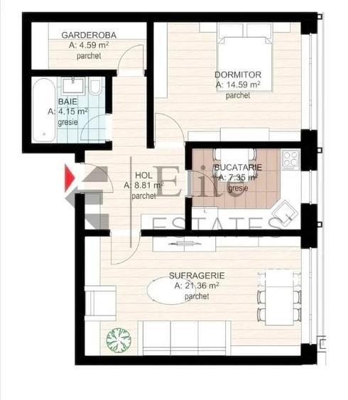 Apartament cu 2 camere în Nufărul