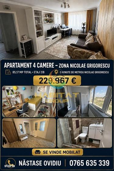 Apartament cu 4 camere semidecomandat în Nicolae Grigorescu