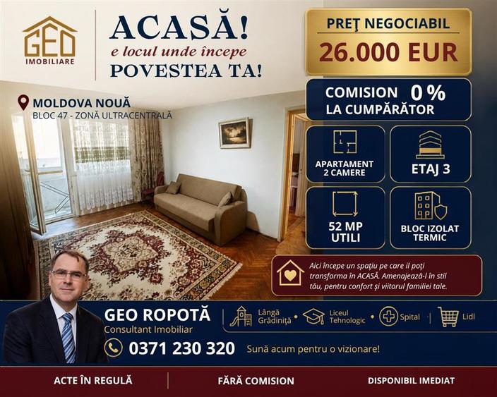 Apartament 2 camere in zona ultracentrala Moldova Noua - 1