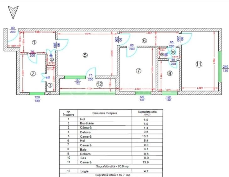 Apartament cu 3 camere semidecomandat în Podu Roș